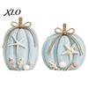 Rustic Farmhouse Style Gift Ideas 2Pcs Coastal Pumpkin Decor, Blue Wood Sign, Fall Seasonal Holiday Tabletop Figurines Table Centerpiece for