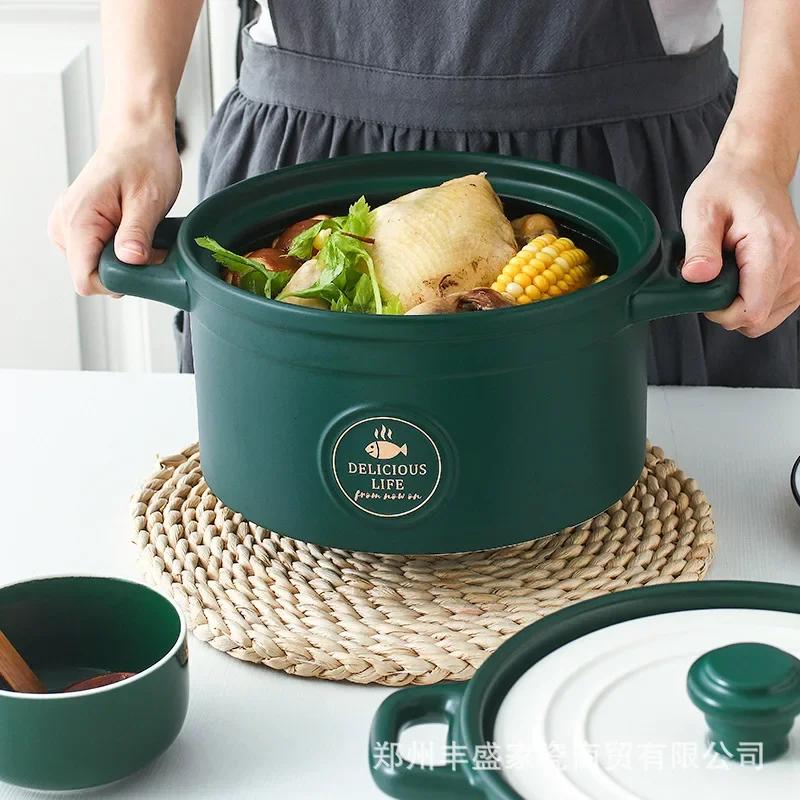 Ceramic casserole Nordic Green High capacity soup pot large Saucepan home Kitchen supplies pan big Cooking pot cookware