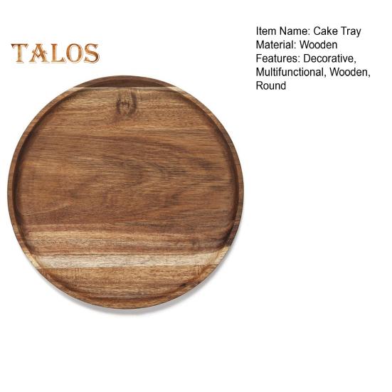 Platou circular decorativ pentru tort și fructe din lemn, tavă de cafea cu margini ridicate, platou de servire pentru bucătărie, pentru petreceri