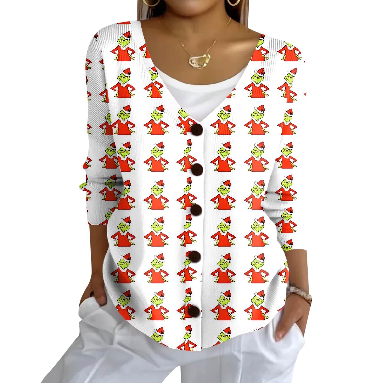 

Женский модный повседневный вязаный свитер на пуговицах, кардиган-жакет с рождественским принтом XL арбуз красный