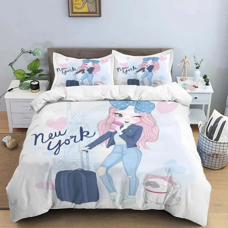 

Cartoon Girl Art Print Xxl Three Piece Bedding Set Article Children Or Adults Beds Quilt Covers Pillowcases Bedding Set 70x133cm 2pcs