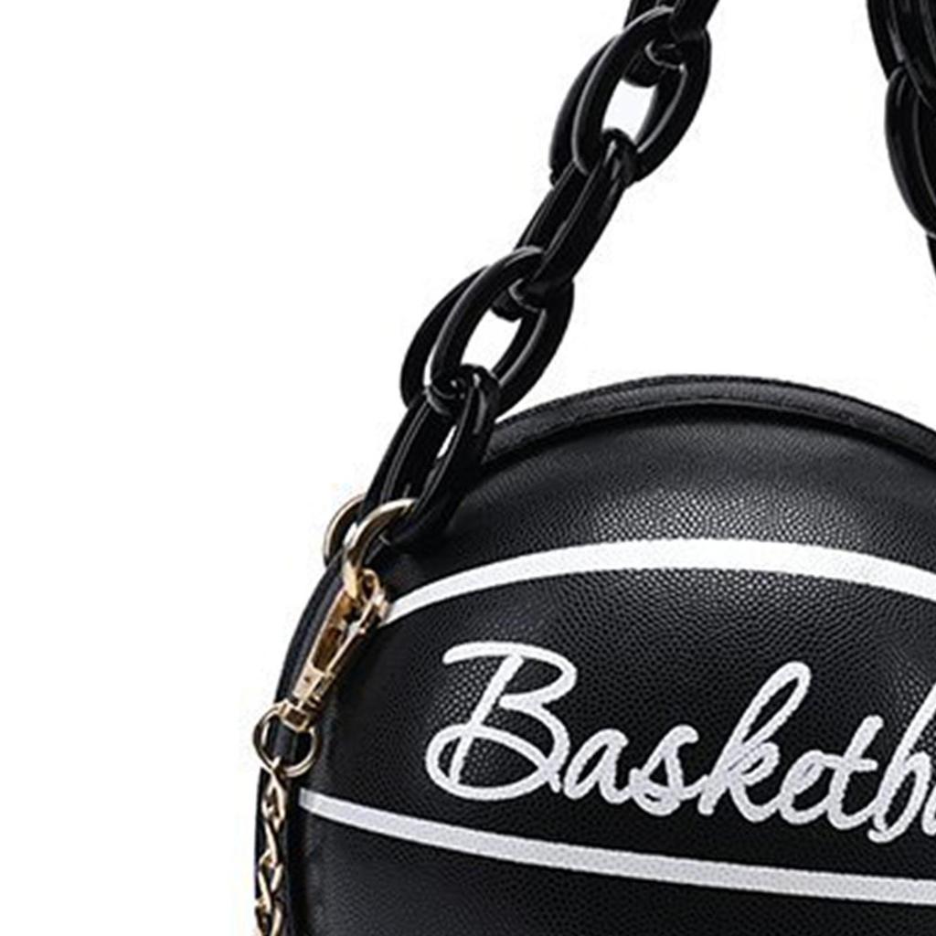 Fashion Women Basketball Bag PU Leather Chain Round Graphic Tote for Gift Shopping Ladies