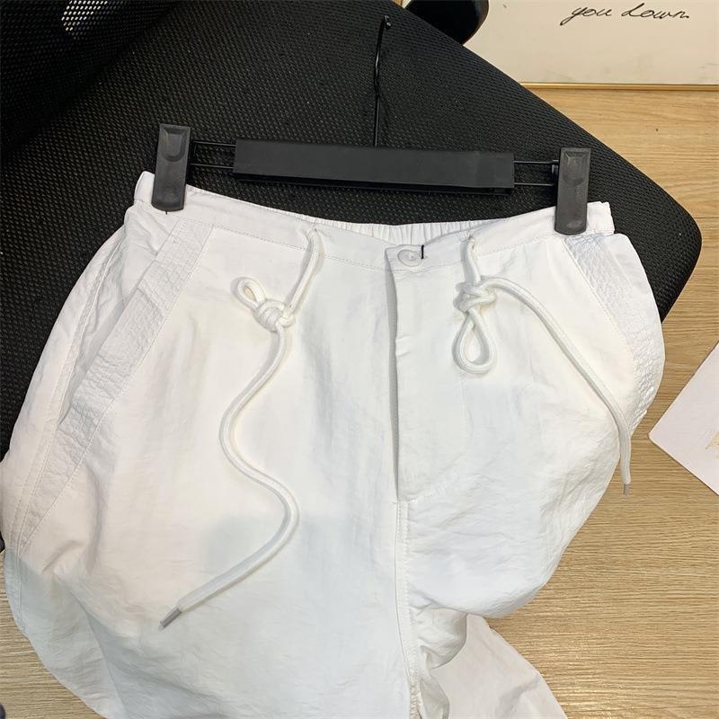 Summer New White Loose Wide Leg Pants Women Casual Straight Plus Size Pants Female Solid Elegant Drawstring Office Lady Trousers 24291