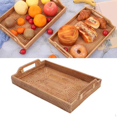 Hand-Woven Rattan Storage Tray Wicker Basket Food Decor Fruit Cake Platter Supplies
