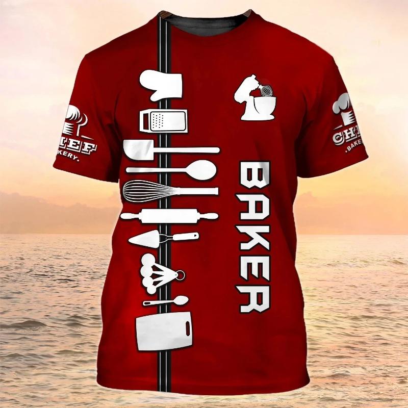 Chef Dessert Chef Cosplay 3D Harajuku Printed Funny T-shirt Men's And Women's Crewneck Short Sleeve Creative Fashion Hip Hop Top