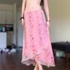 Spicy Floral Ruffle Mesh Skirt - Irregular Hem for Summer Vacation