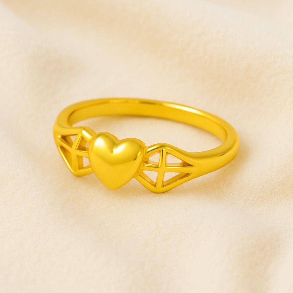 925 Sterling Silver Gold Vermeil Cross and Heart Women Ring