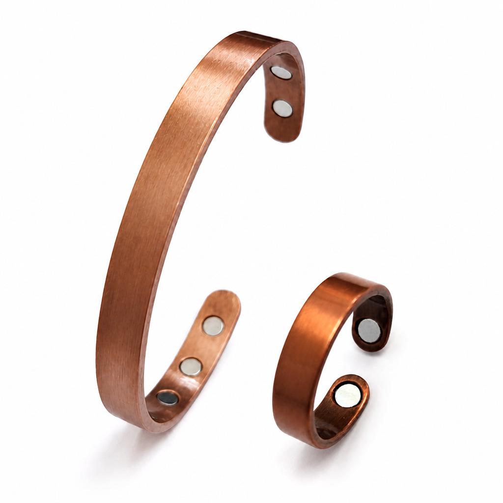 Retro-Stil Blumen-Magnet-Armband & Ring-Set in Rotkupfer für Paare