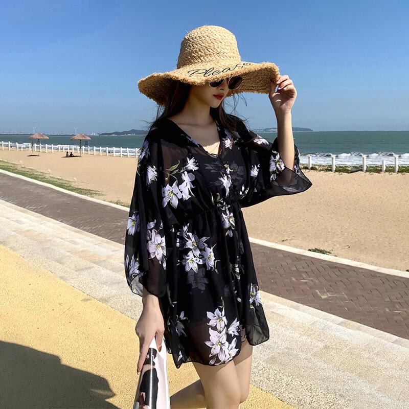 Summer Sexy Swimwear Women 3 Piece Set Vintage Print Elegant Swimsuits Fashion Sweet Hipster Y2k Floral Drape Irregular Bikinis
