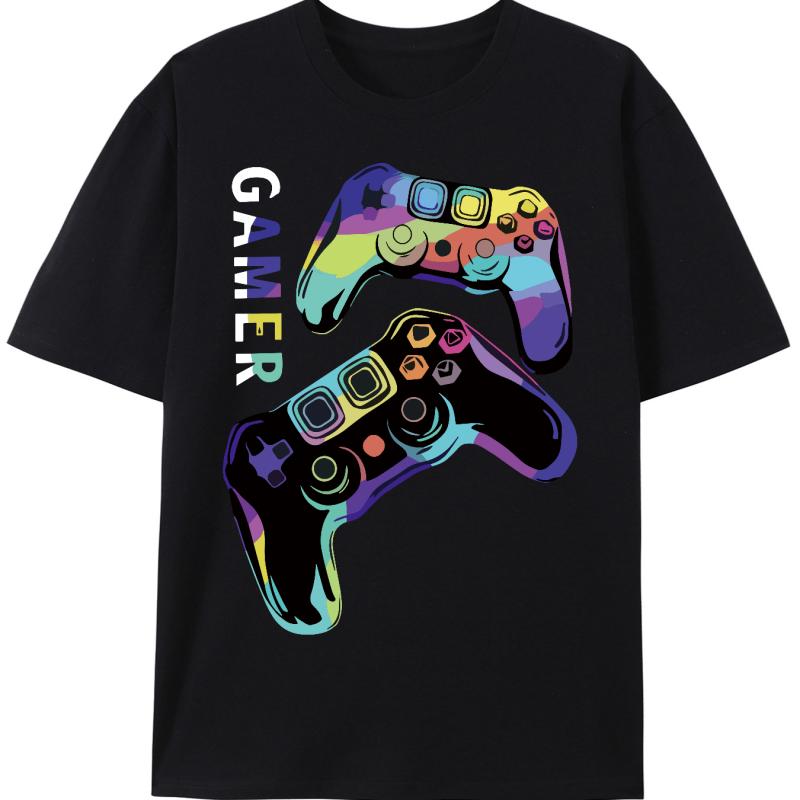 Printed Gamer Girl Boy T-Shirt For Men GamePad Graphic Tees Casual Oversized Short Sleeve Tops Round Neck Streetwear T Shirts