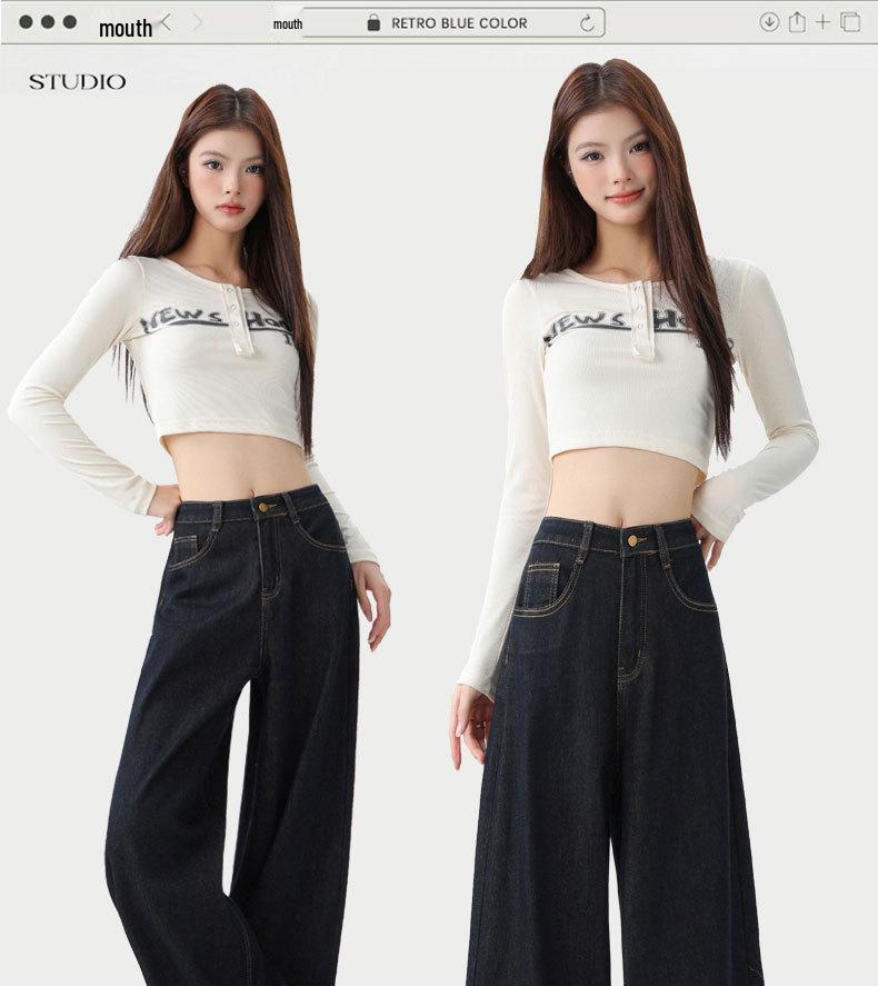 Women's Black and Gold High-Waisted Wide-Leg Denim Pants - 2025 Early Autumn Design