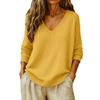 Women's Casual V-Neck Sweater Long Sleeve Loose Fit Color Knit Top