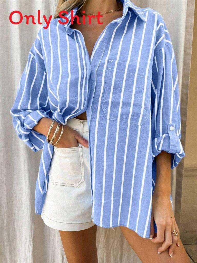 Polo a righe in poliestere con tasca per abbigliamento casual estivo