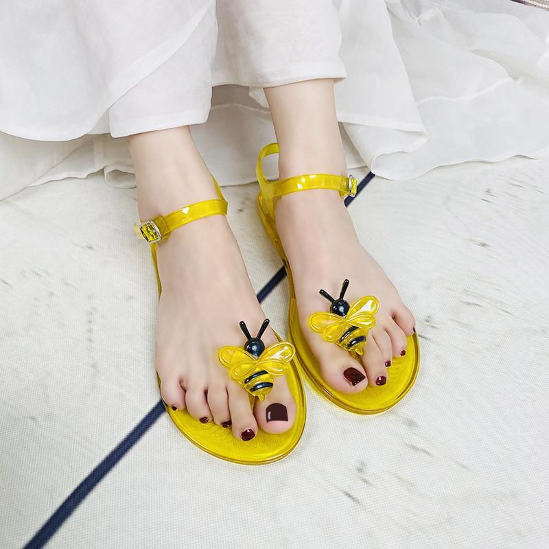 Y2 Plastic Sandals Women'S Flat Heels Summer Transparent Beach Women'S Pinch Sandals