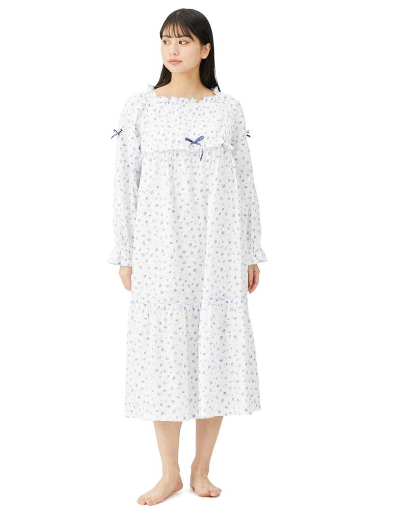Nightshirt Gauze Petite Rose Dress Blue M [Narue] 50/Double Women's