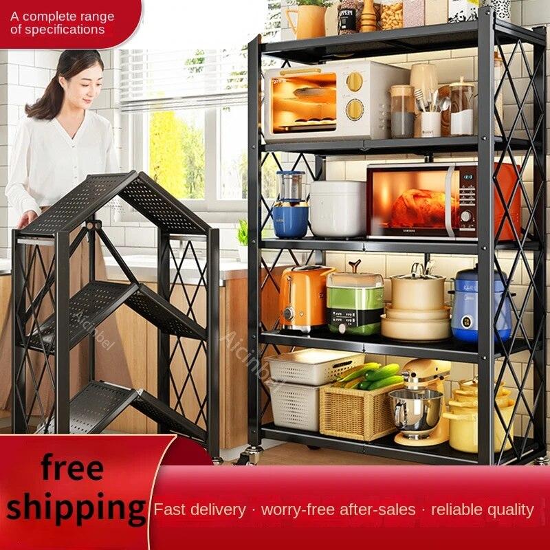 

Полка для микроволновой печи из нержавеющей стали, складная съемная, для кухни, гостиной, органайзер для хранения, напольный тип, бесплатная установка, штамповка