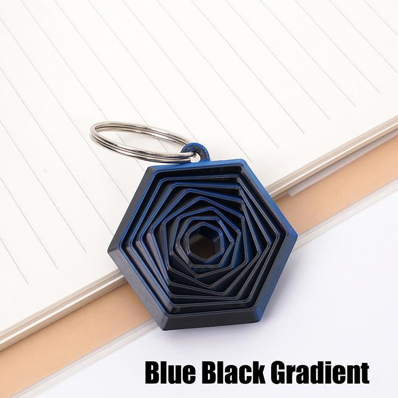 1 Piece Couple Key Hook Gift For Friends Creative 3D Printed Hexagon Keychain Can Push-Pull-Rotate Fidget Stress Relief Toy