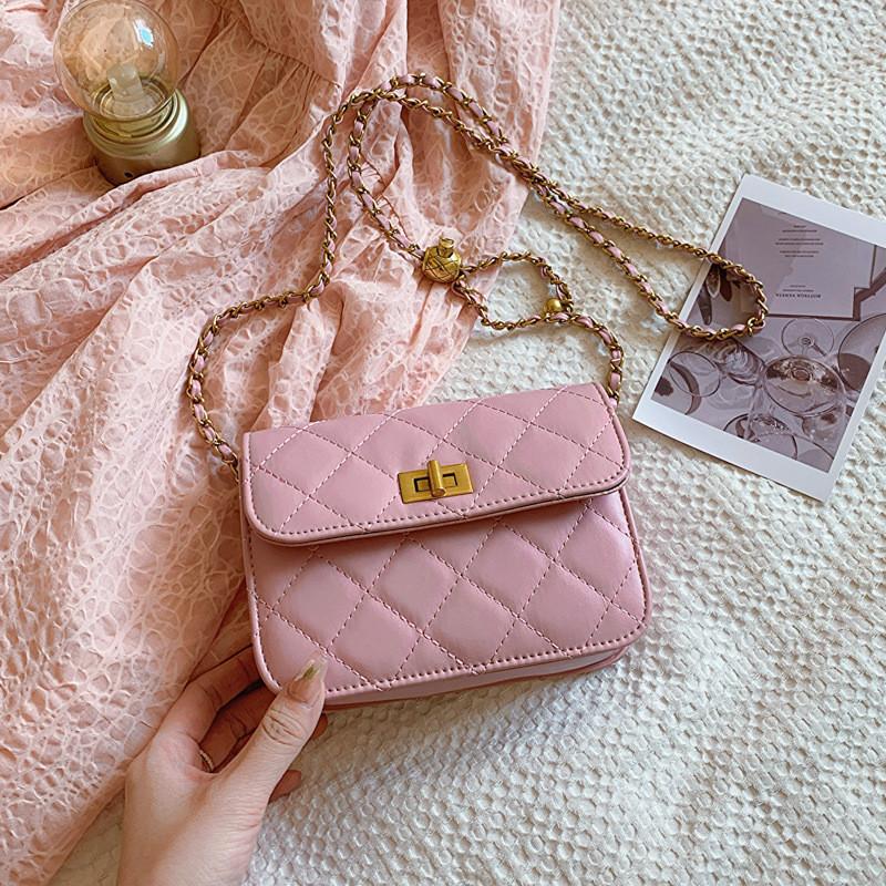 Stylish Casual Chain Crossbody Bag For Women Simple Solid Color Pu Leather розовый
