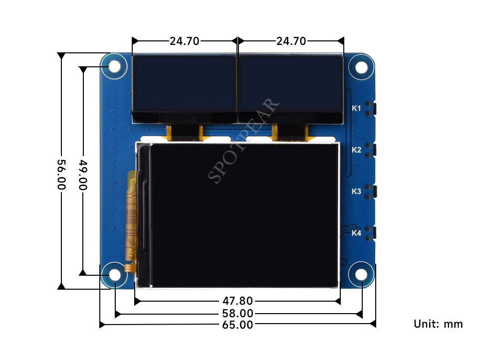 Raspberry Pi Triple Screen Kit: 2" LCD IPS, 0.96" Blue OLED, Dual Sub-Screen GPIO Expansion Board