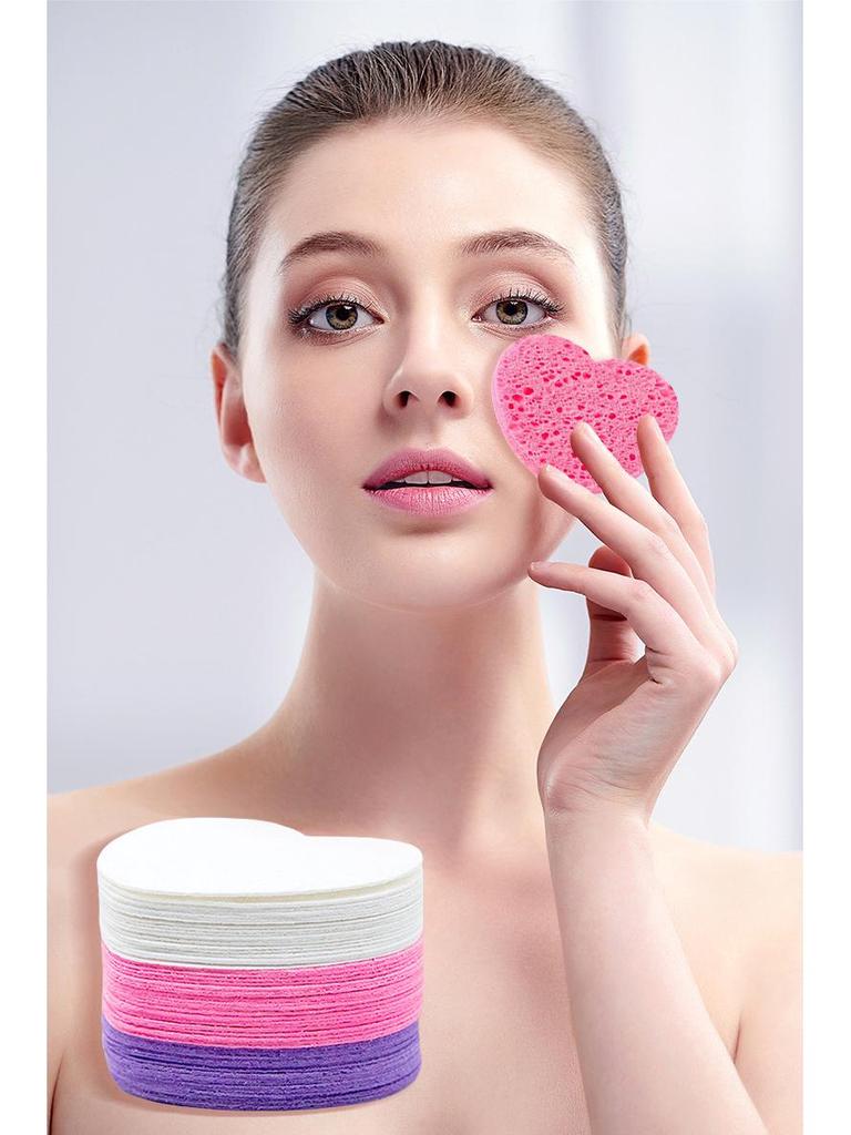 Heart-Shaped Compressed Facial Sponge - Natural Cellulose Makeup Remover Cotton Puff