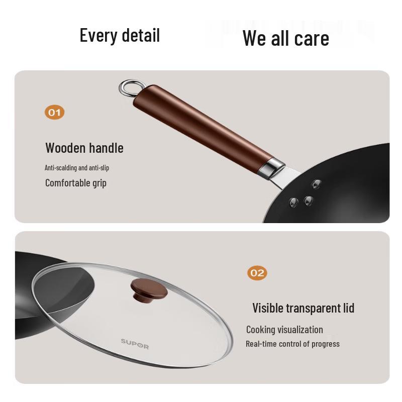 SUPOR 32cm Refined Iron Wok with Lid