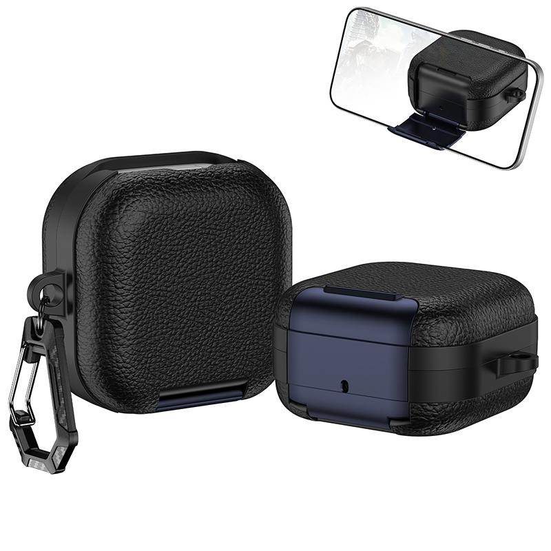 

Suitable For Galaxybuds4/4Pro Headphone Protective Case With Lychee Patterned Leather Buckle Bracket Shell