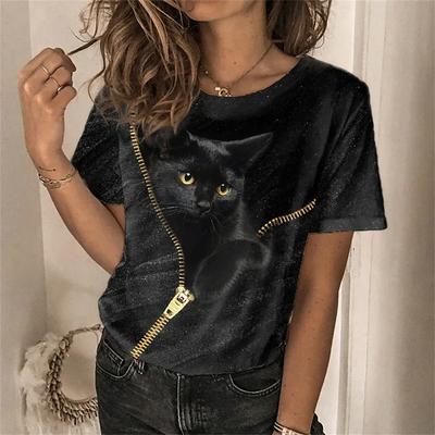 Magliette con stampa di gatti kawaii 3D, magliette a maniche corte con animali Harujuku, oversize, larghe, abbigliamento alla moda da donna