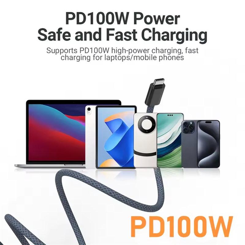 PD 100W Magnetic Suction USB C To USB C Cable 100W PD 3.1 Fast Charging Charger Nylon Braided Wire for iPhone17/16/15 Ipad Xiaomi