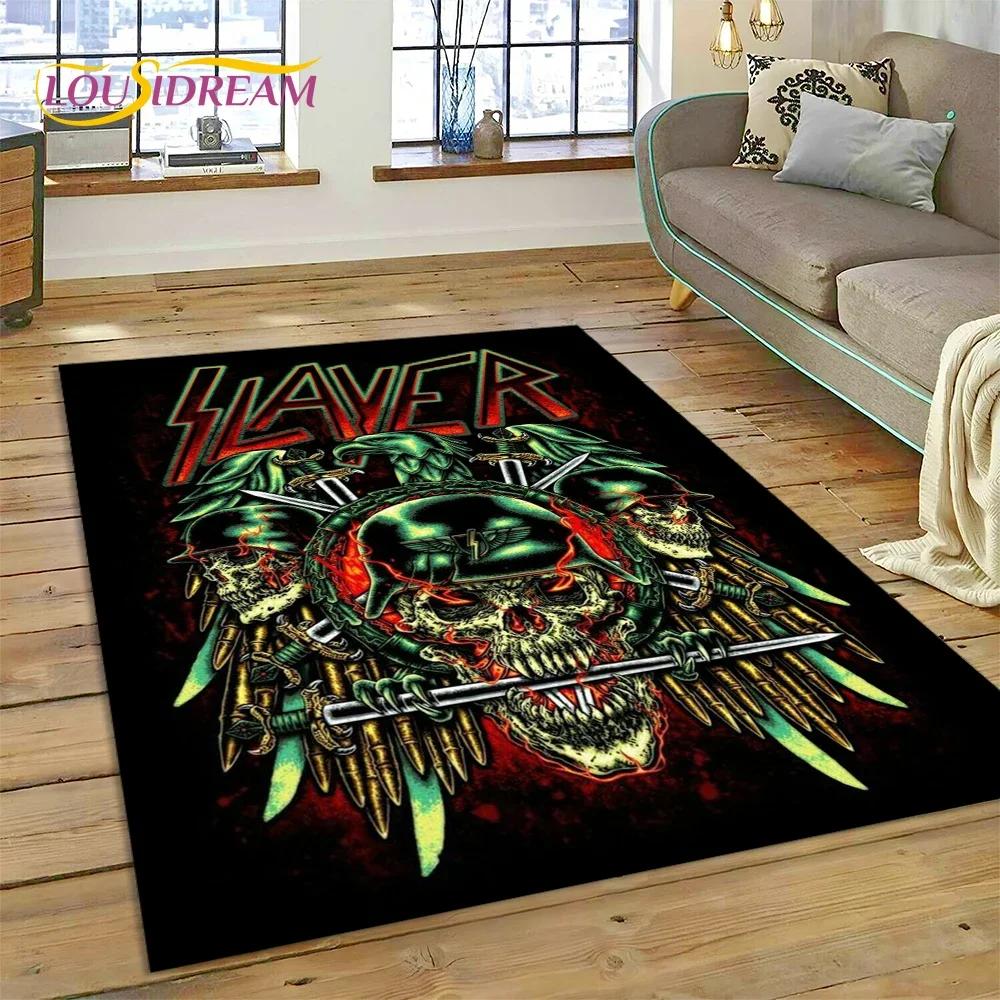 Tappeto Rock Slayer Heavy Metal Band 3D per Camera da Letto Soggiorno Casa Decorazione Divano, Gioco Bambini Grande Tappetino Decorativo Pavimento Regalo