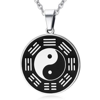 Yin Yang Tai Chi Metal Tag Stainless Steel Pendant Necklace Chinese Tai Chi Bagua Pendant Lucky Safety and Peace Jewelry