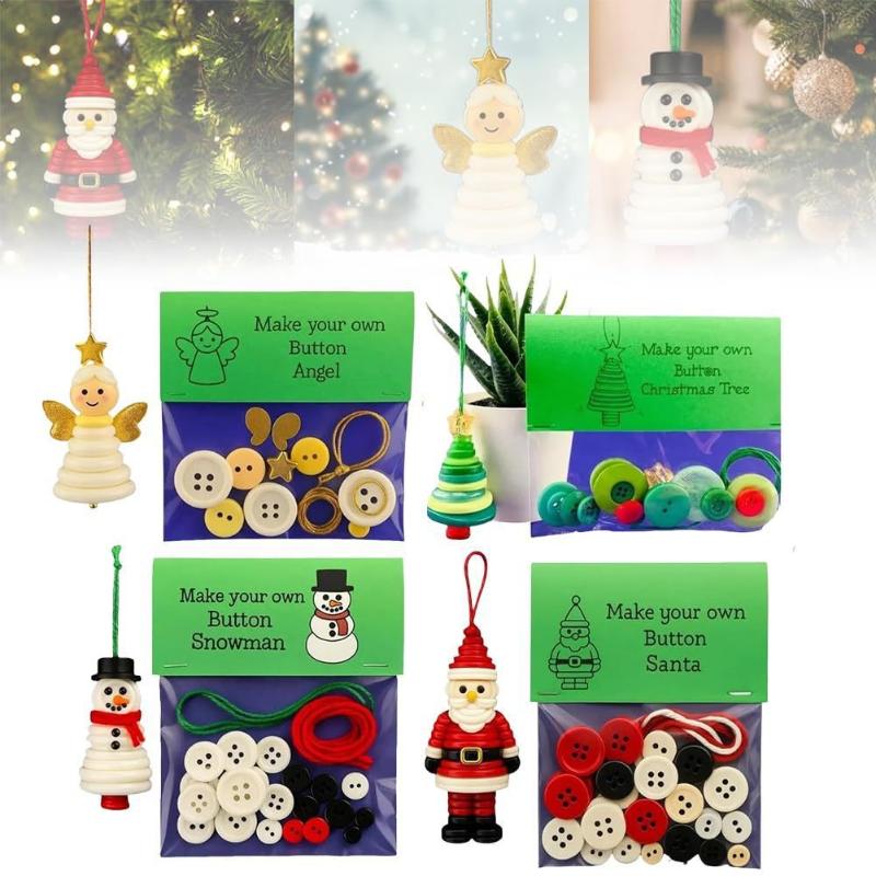Christmas Crafts Ornament Kit Diy Xmas Colorful Button Hanging Ornaments For Holiday Party Supplies Decoration Gifts