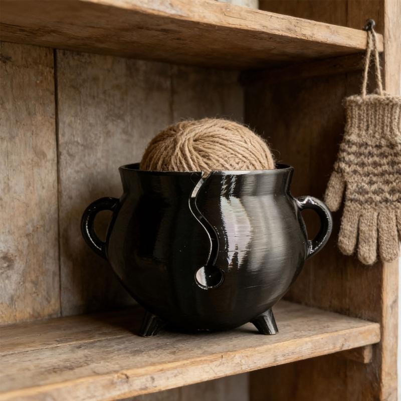 Runde Form Kunststoff Garnschale mit geschnitzten Löchern Tragbarer Garnspender Strickwerkzeug Organizer Zum Stricken Häkeln