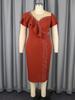 Elegant Women Package Hip Bodycon Knee-Length Dress with Ruffled Short Sleeves Rhinestone Embellished Neckline Perfect for Evening Party