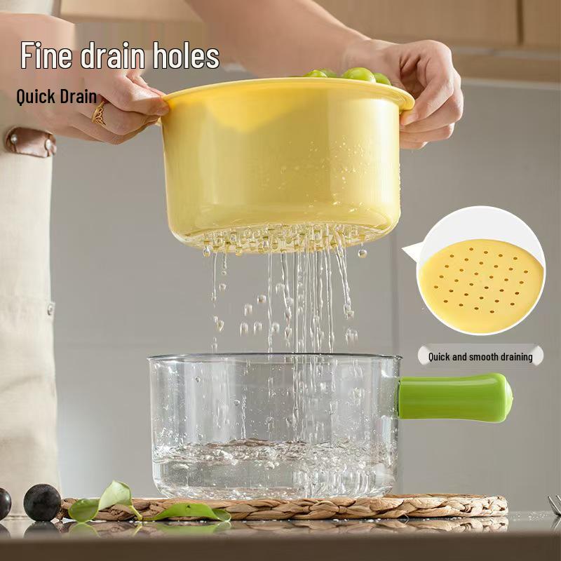 Double-Layer Vegetable and Fruit Washing Basket with Handle