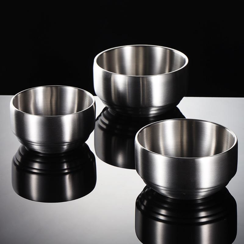 Double-layer Stainless Steel Bowls For Kids Heat Insulation Rice Soup Bowl School Student Lunch Box Anti-fall Serving Dishes