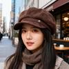 Fashionable Suede Octagonal Hat for Women Autumn and Winter Beret Small Face  Warm  Progressive Hat  Trendy
