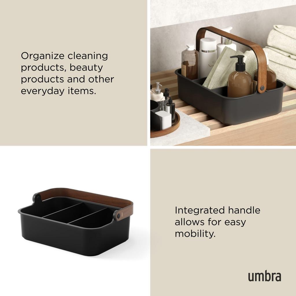 Official Umbra Bellwood Stackable Bin, 35x26cm, Black/Walnut