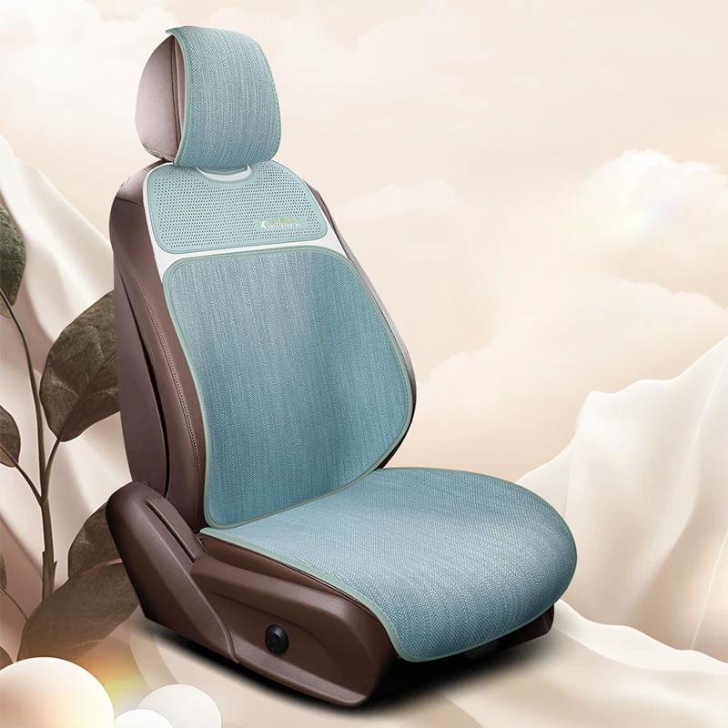 Breathable Linen-Textured Car Seat Cushions (Front Row) - Premium Tight-Weave Fabric for All-Season Comfort | Universal Fit