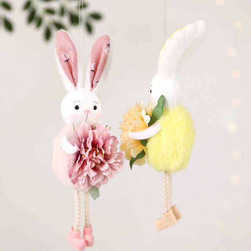 Easter Rabbit Figurine Ornament Colorful Rabbit Doll Hanging Decoration for Living Room Bedroom Window Balconies Garden