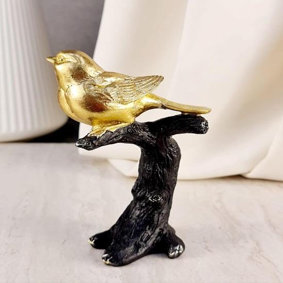 1 PC Golden Sparrows Bird Sitting On Tree Idol Statue, Home Decor Bird Design Figurines for Room Gifting Items, Bedroom, Office Desk, Living Room
