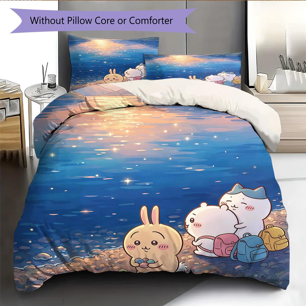 Chiikawa Pattern Bedding Quilt Set  Home Decoration  Gift (1 * duvet cover + 2 * pillowcase  without core)
