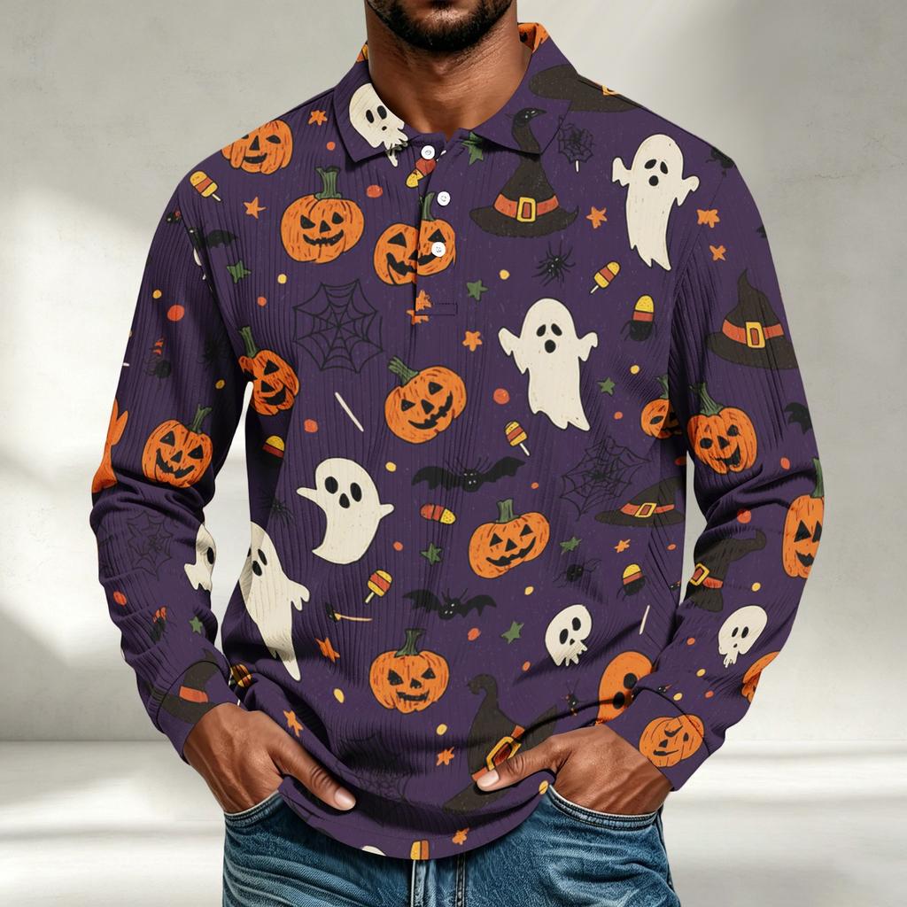 Men's Long Sleeve Shirt Halloween Print Loose Fit Casual Top