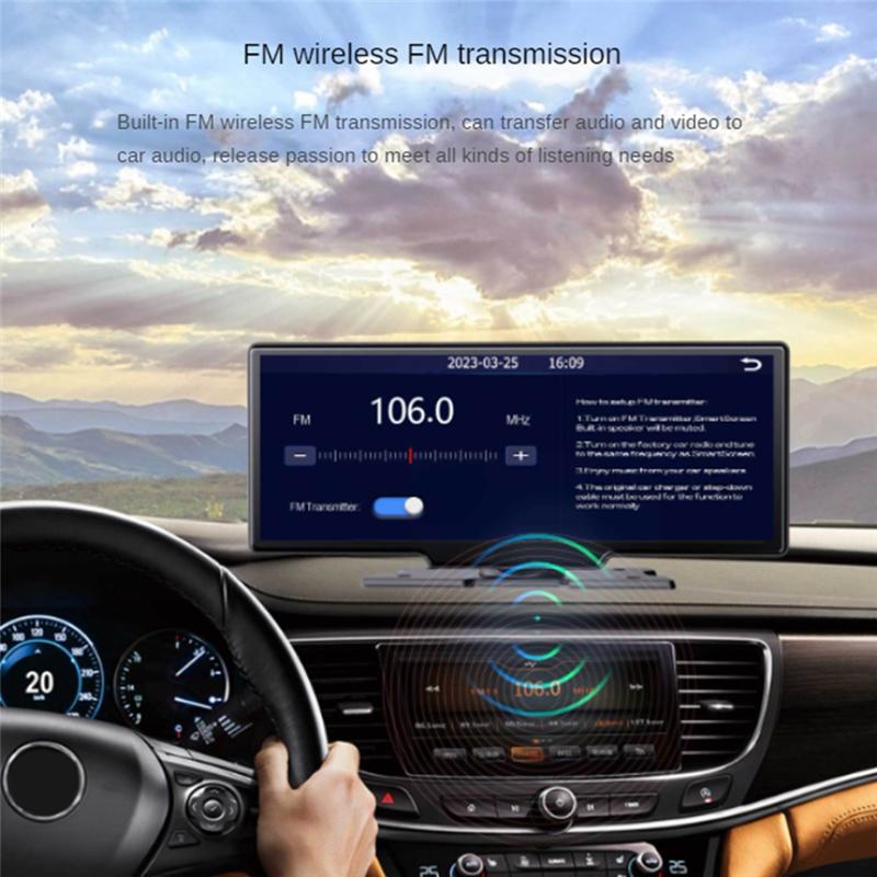 Car Wireless Carplay Screen, Portable 10.26-Inch IPS Android Auto Wireless Car Screen, Driving Recorder