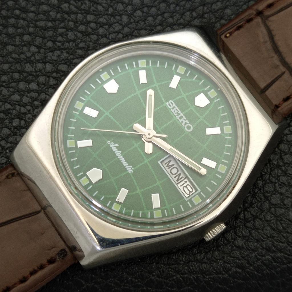 VINTAGE SEIKO AUTOMATIC 6309A JAPAN MENS GREEN COLOR DIAL WATCH A701646-5
