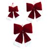 Red Christmas Velvet Bows Vintage Plush Stuffed Christmas Bows Hanging Ornament