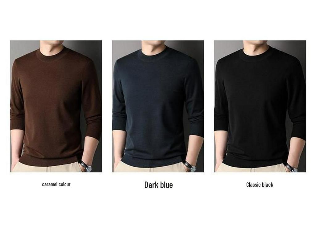 Romon Men's Crew Neck Wool Sweater - Long Sleeve Knitted Top for Spring, Autumn, and Winter