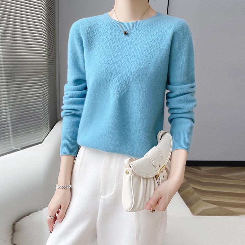 Women's Stylish Wool Cashmere Sweater - Round Neck, Loose Fit, Hollow Design, Autumn/Winter Base Layer.