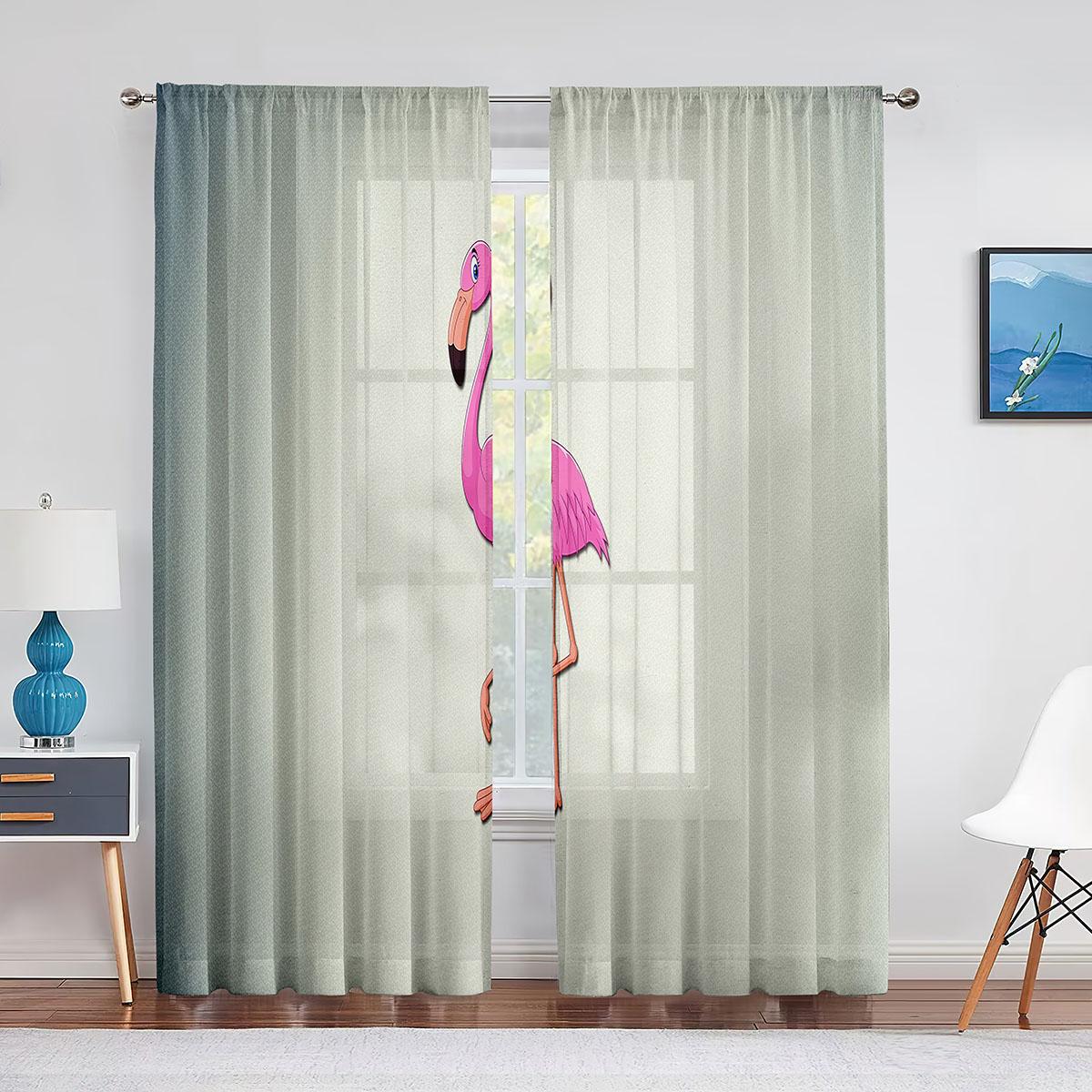 

Красные фламинго вишневый цвет луна тюлевые шторы для гостиной Декор спальни шифоновая прозрачная вуаль занавеска кухонные оконные шторы 1 PCS W100XH250cm&Grommet Top