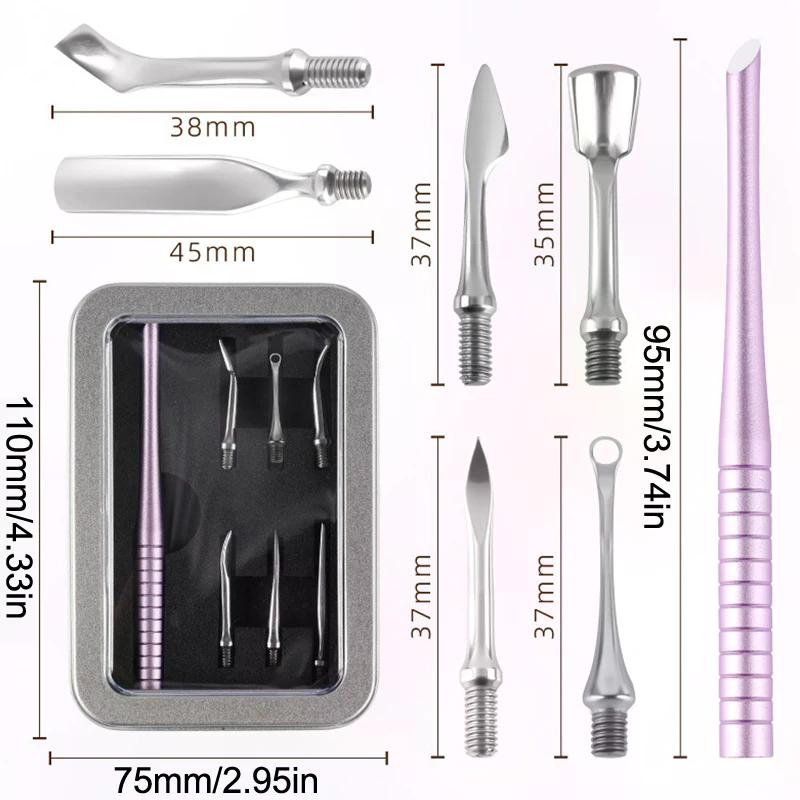 6 In 1 Nail Beveled Head Stainless Steel Cuticle Pusher Nail Art Sanding Tablet Manicure Sticks Tool For Salon Nails Accessories