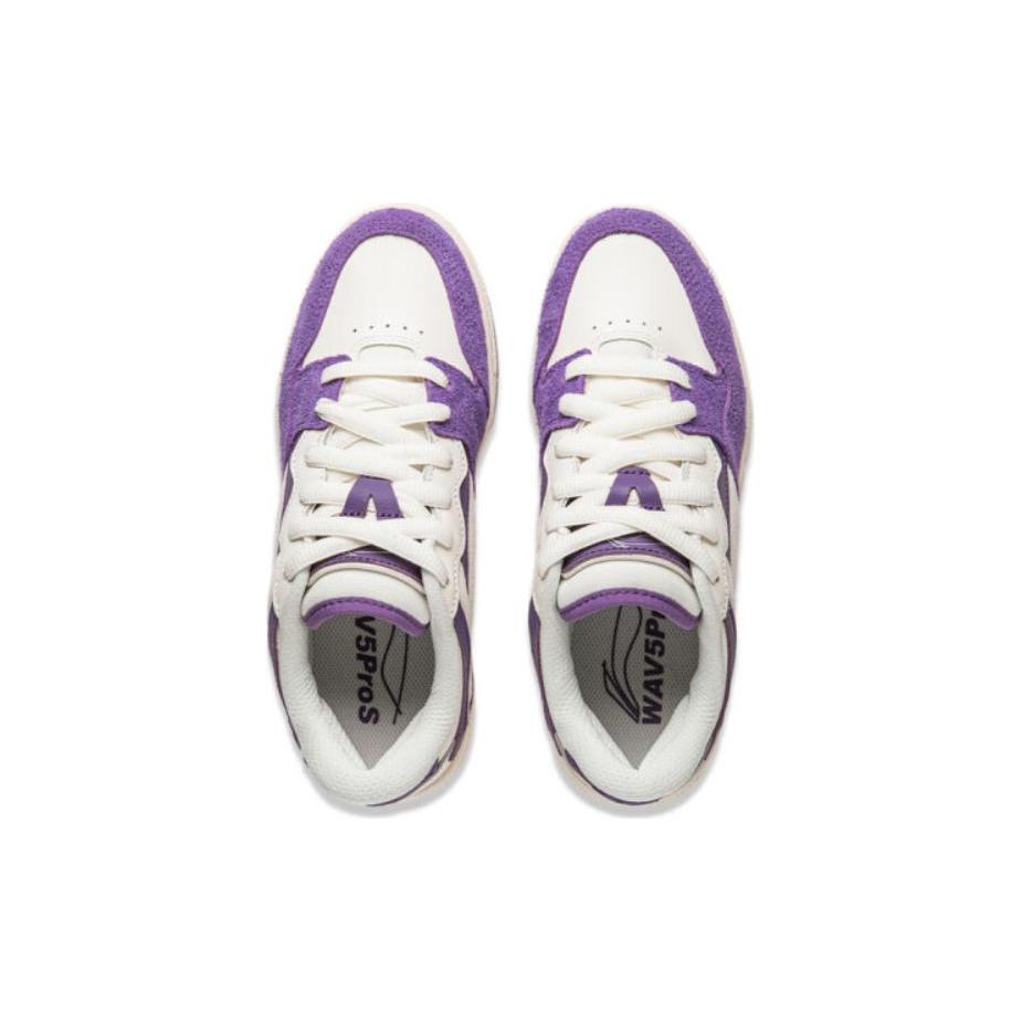 Li Ning Slip Resistant Abrasion Resistant Low top Skateboard Shoes Women's Beige Purple AEPU018-8